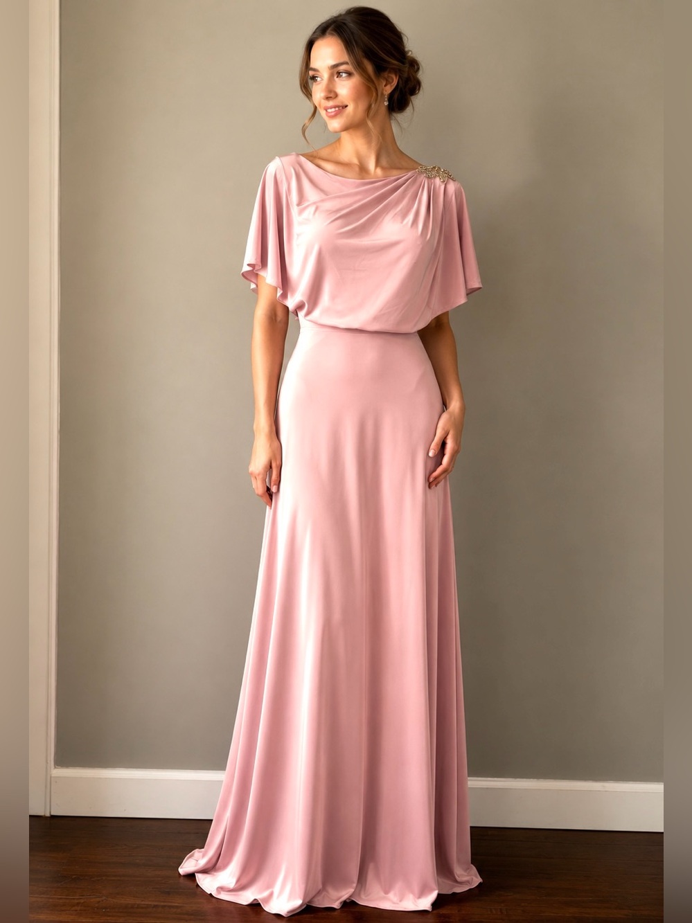 Jenny Yoo Full Length Suede Rose  Maracaine Jersey Bridesmaids Dress Size 0